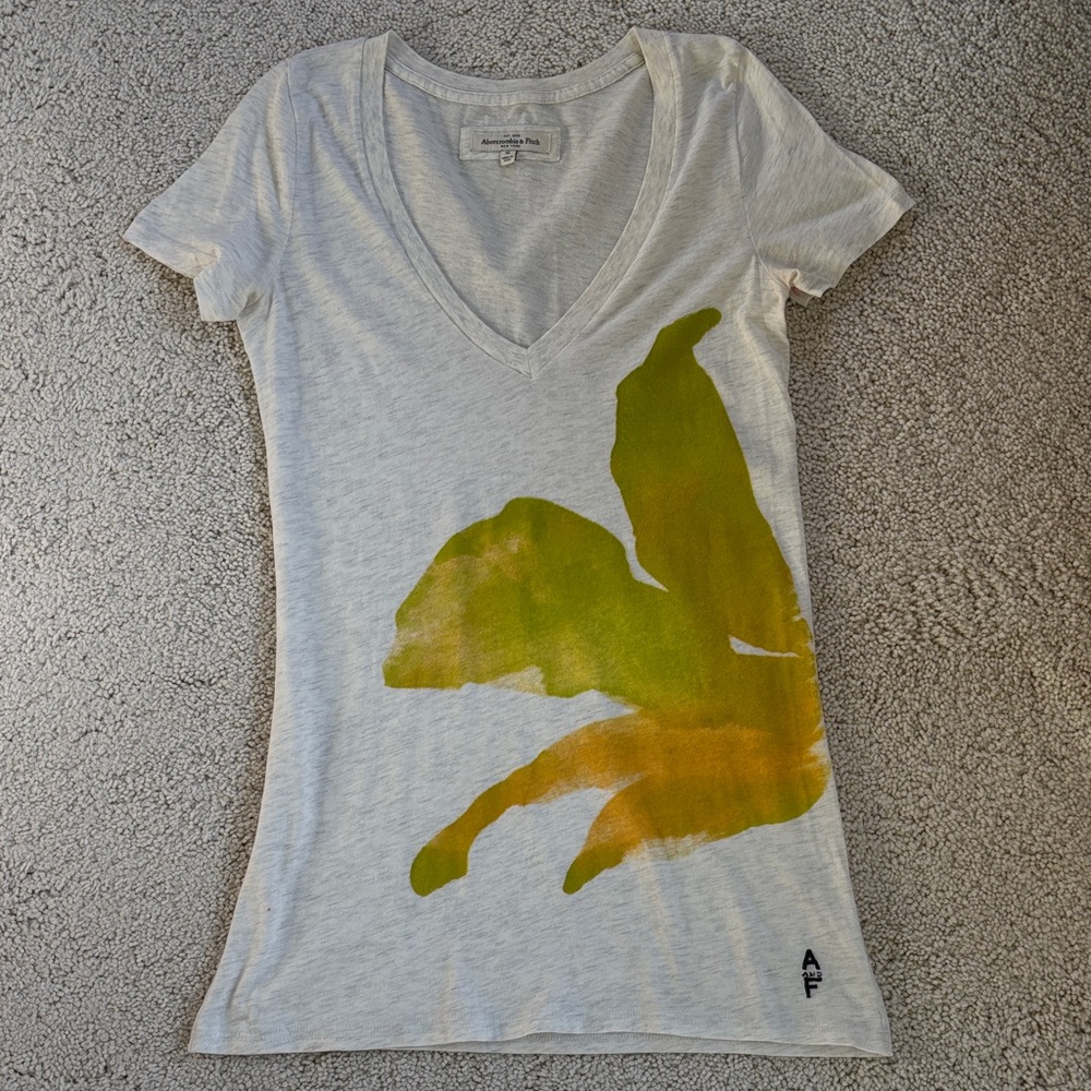 Vintage Abercrombie & Fitch Gray Tee with Yellow Print